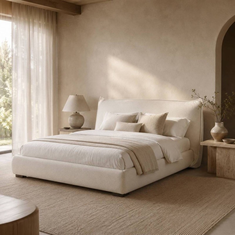 Cama Milan tapizada beige 180x200cm