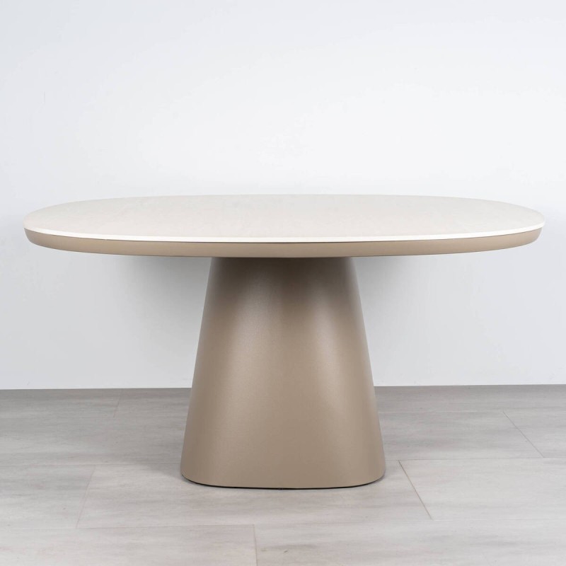 Mesa de Comedor Roma Cerámica Efecto Travertino y Aluminio Taupe 150 cm