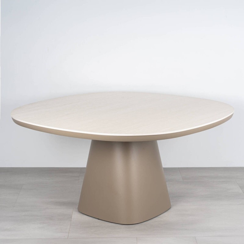 Roma Dining Table, Ceramic Travertine Effect and Taupe Aluminum, 150 cm