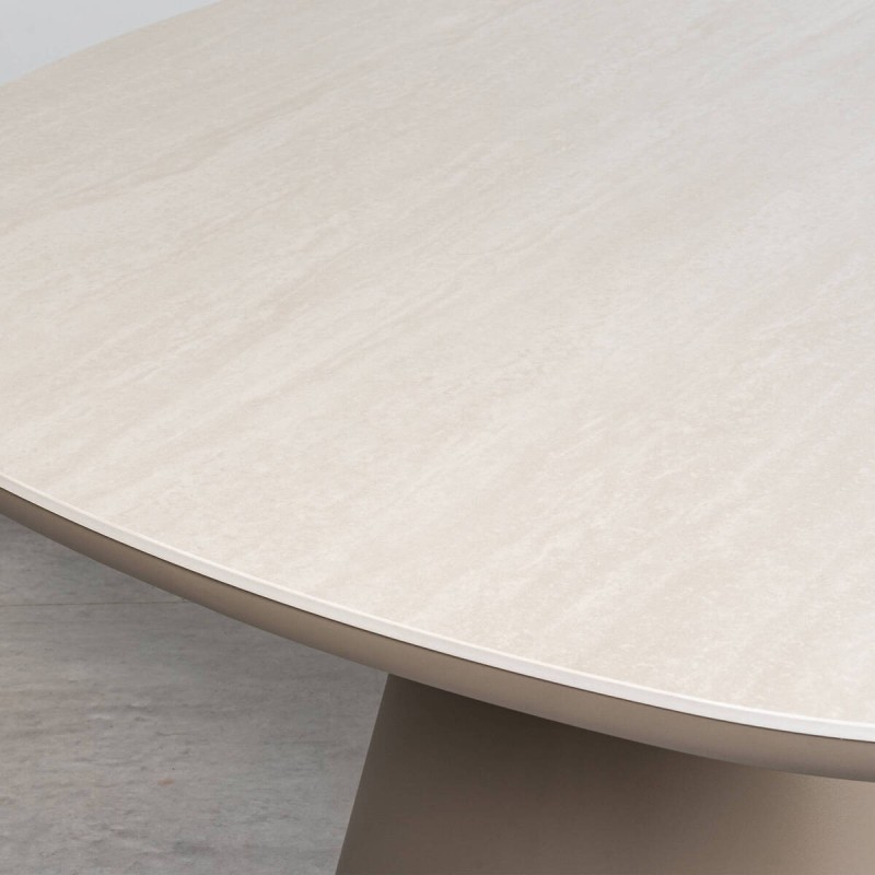 Roma Dining Table, Ceramic Travertine Effect and Taupe Aluminum, 150 cm