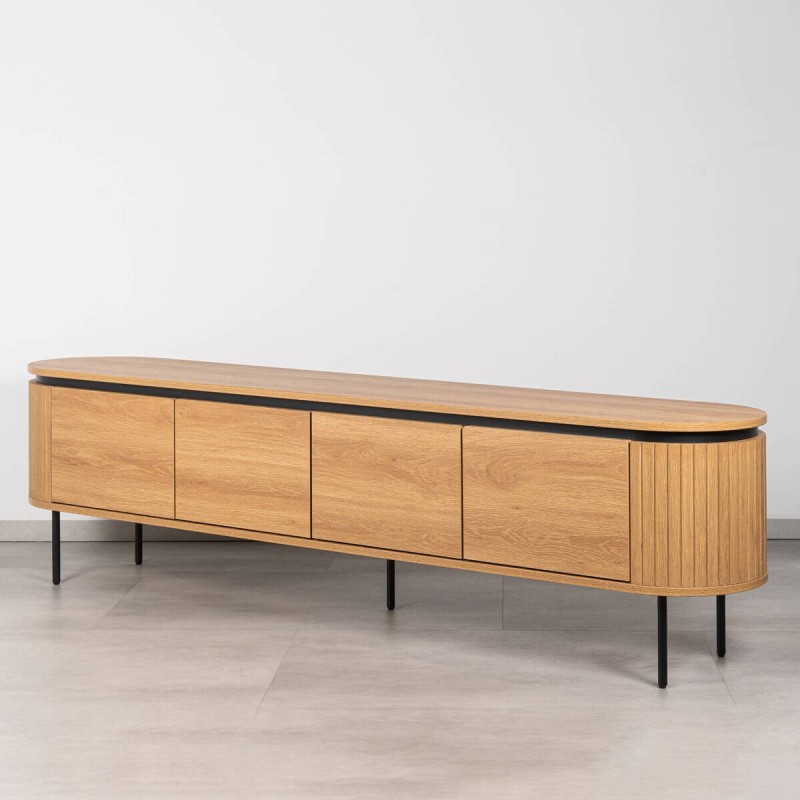Mueble TV Jade Acabado Roble Acanalado y Patas Negras 200 cm