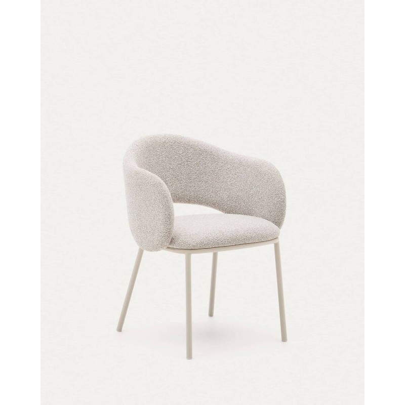 Silla maina de chenilla beige y patas de acero 76x58x51 cm