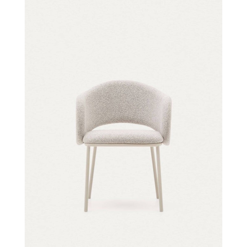 Maina chair in beige chenille with steel legs 76x58x51 cm