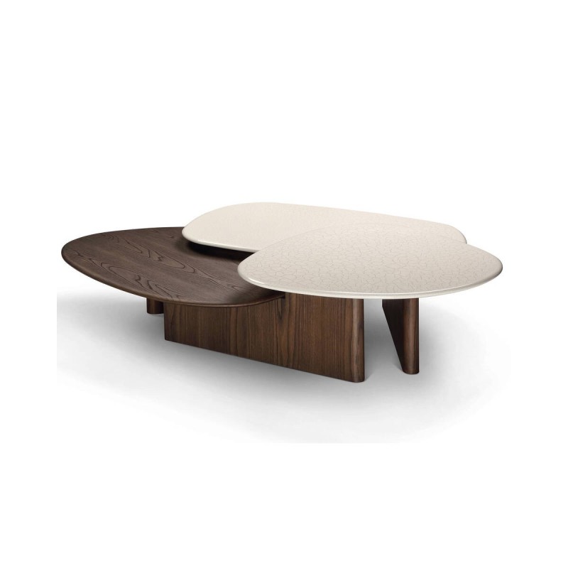 Mesa de centro Armonía doble con madera y acabado craquelado