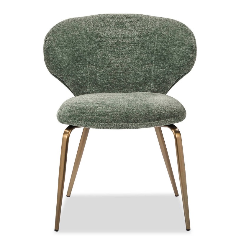Silla Atenea tapizada verde con patas en bronce cepillado