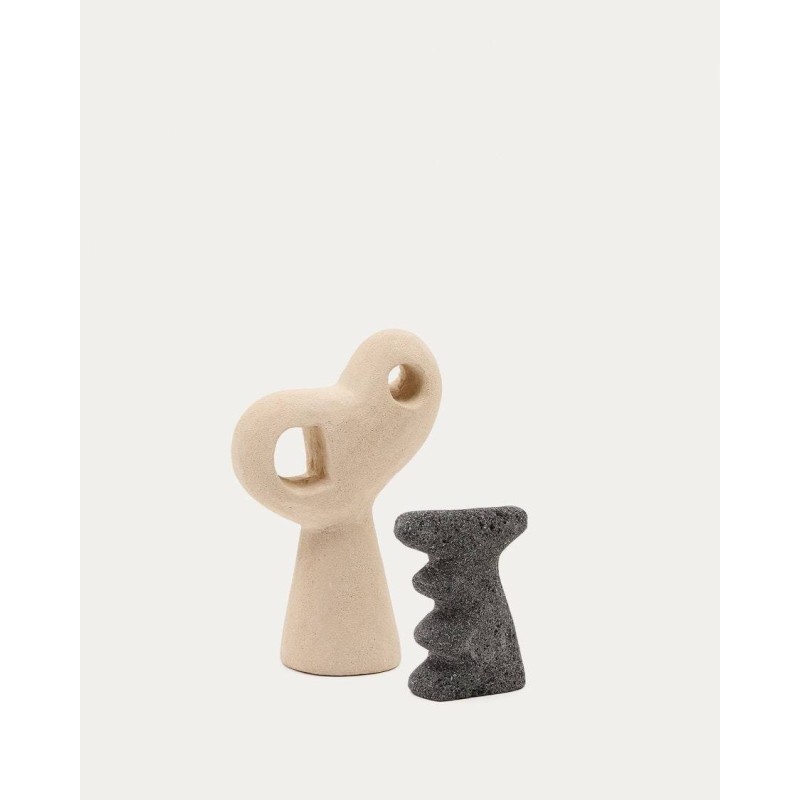 Set Arif de esculturas de piedra con acabado beige y negro 12 cm / 23 cm