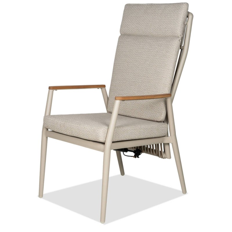 Silla Larna de comedor exterior reclinable con brazos de teca