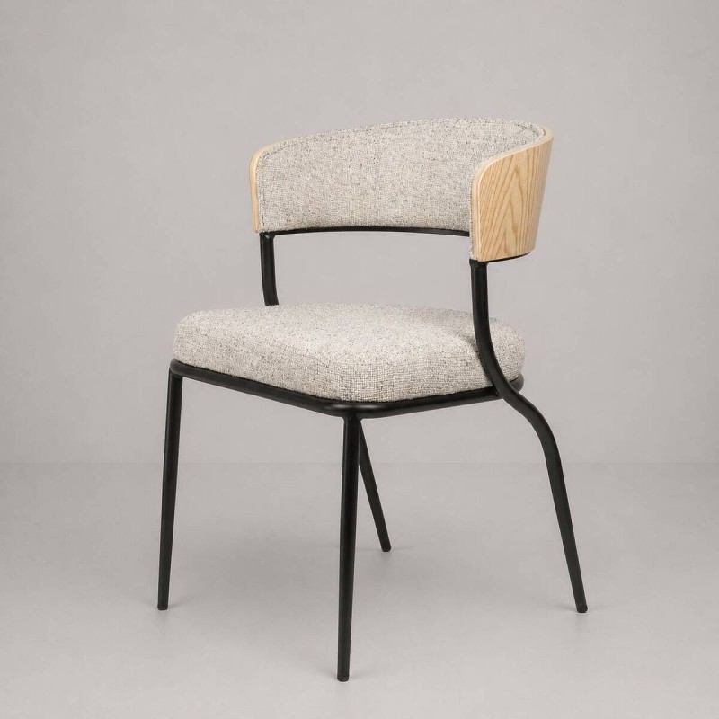 Silla Eilo de chapa de nogal y tapizado bouclé blanco 69x52x73cm