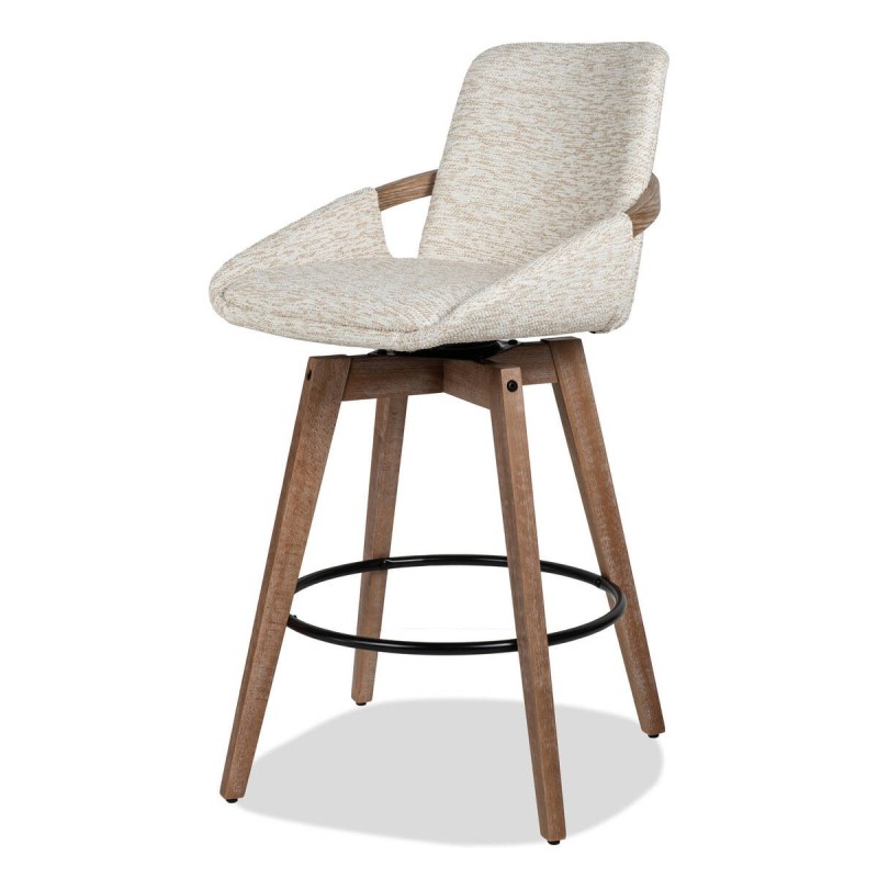 Taburete alto giratorio Avana tapizado beige con patas de madera 50x94cm
