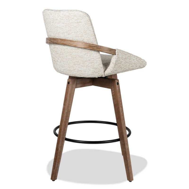 Taburete alto giratorio Avana tapizado beige con patas de madera 50x94cm