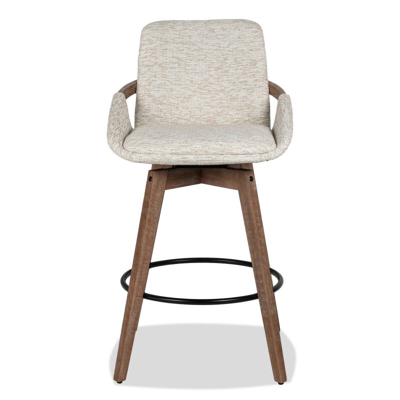 Taburete alto giratorio Avana tapizado beige con patas de madera 50x94cm