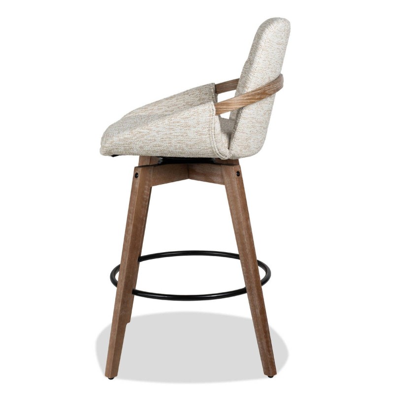 Taburete alto giratorio Avana tapizado beige con patas de madera 50x94cm