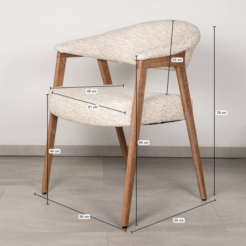 Silla de Comedor Noor Tapizada en Beige y Madera Blanqueada