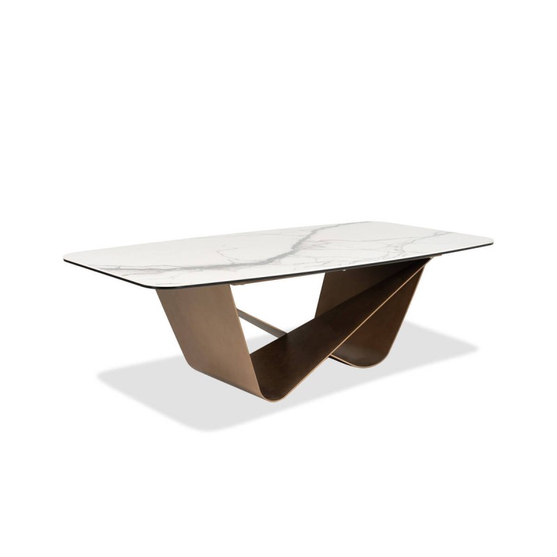 Ondra coffee table with white tempered glass and bronze metal base