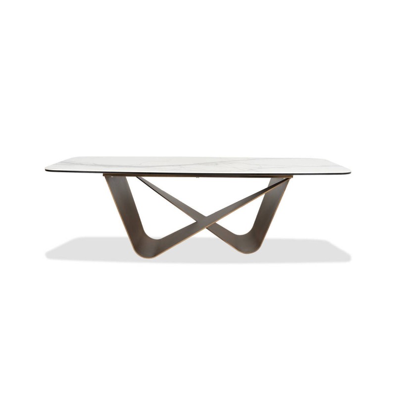 Ondra coffee table with white tempered glass and bronze metal base