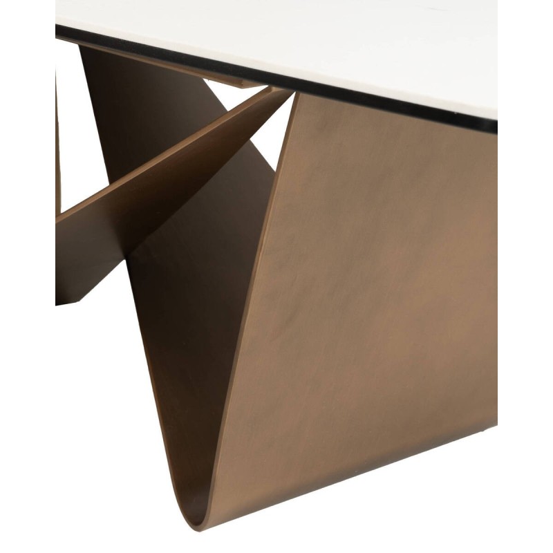 Ondra coffee table with white tempered glass and bronze metal base