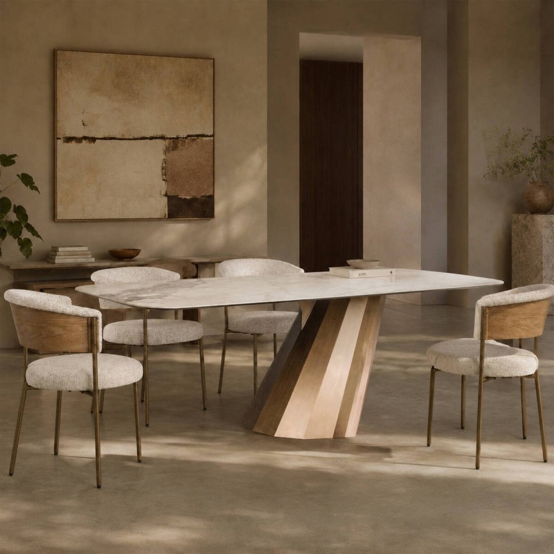 Mesa de comedor Oria con base escultórica y tapa de cerámica 240x110x76cm