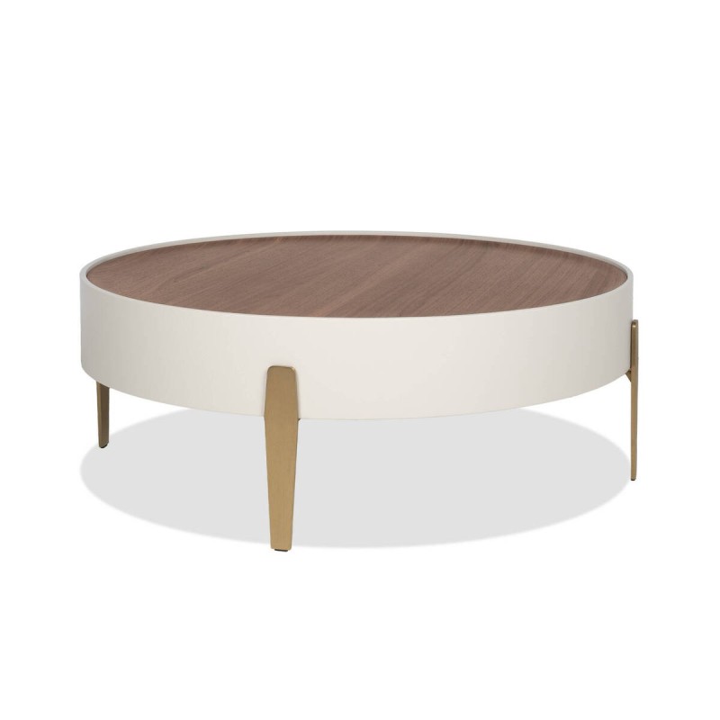 Mesa de centro redonda auren de chapa de nogal y patas de acero latón ø92 cm