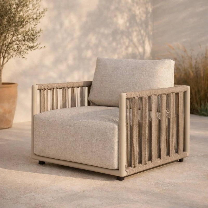 Sillón Cordelia Exterior Aluminio Gris Seda y Cuerda