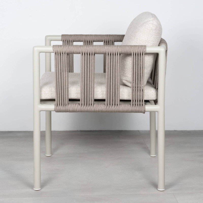 Silla de comedor de exterior Cordelia con cuerda trenzada y estructura de aluminio
