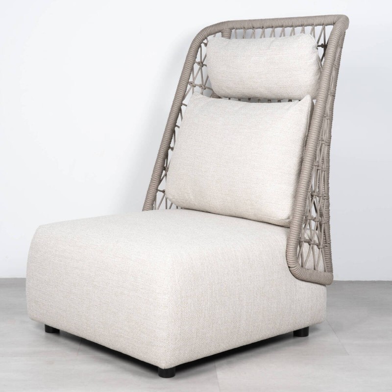 Sillón Vireo Exterior Aluminio Gris Seda y Cuerda Alto Respaldo