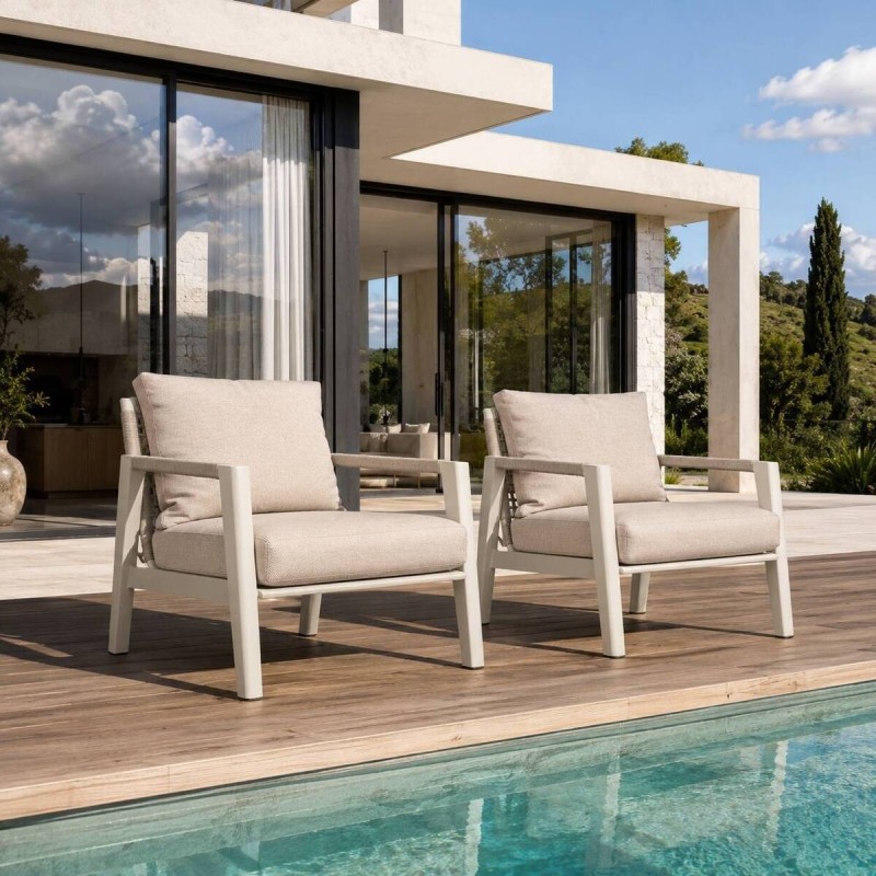 Sillón individual aluminio con cojines beige tilo