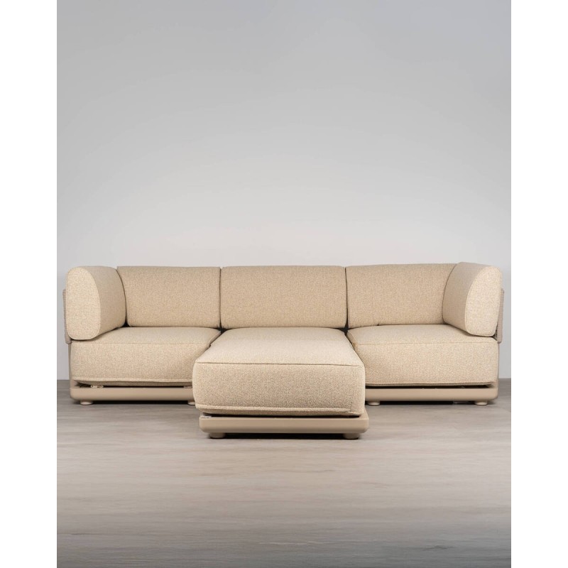 Puf Block de exterior de aluminio beige con cojín en tejido Jalousie 85 cm