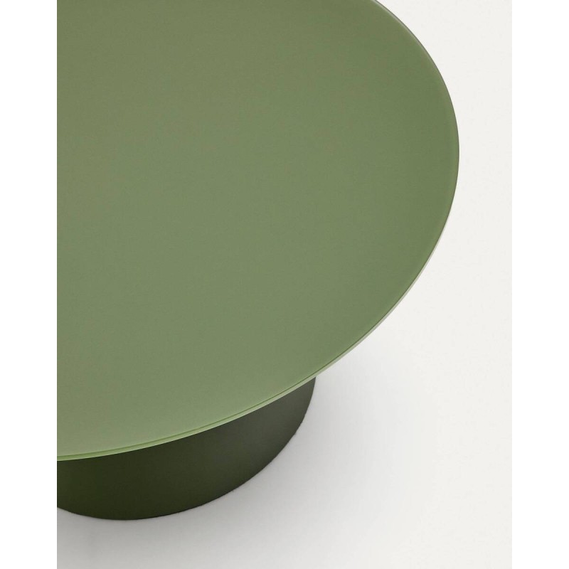 Mesa de centro Wilshire cristal templado glaseado y acero acabado pintado verde mate Ø80cm