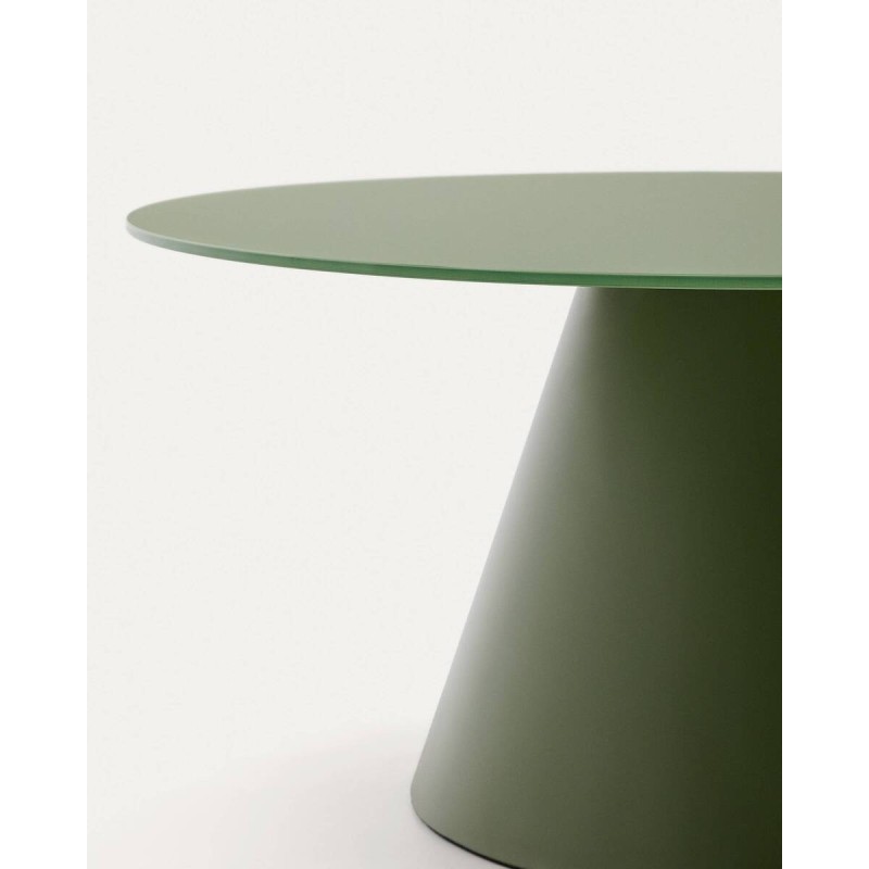 Mesa de centro Wilshire cristal templado glaseado y acero acabado pintado verde mate Ø80cm