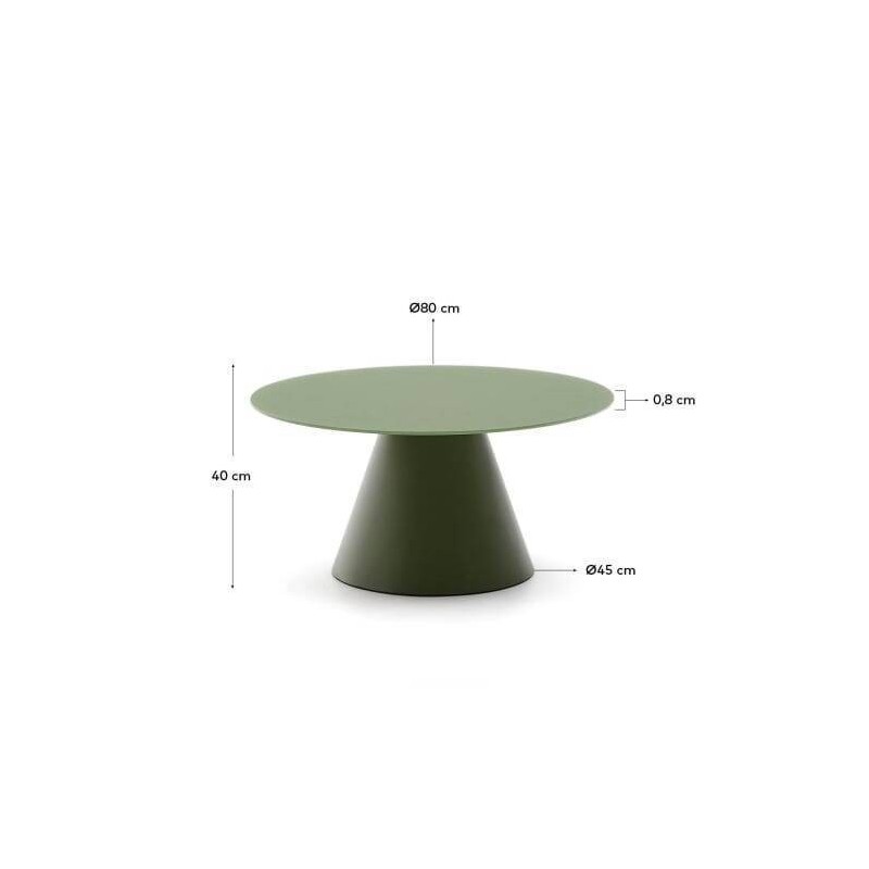 Mesa de centro Wilshire cristal templado glaseado y acero acabado pintado verde mate Ø80cm