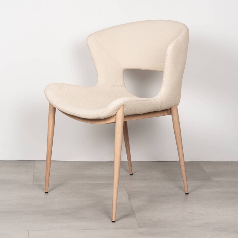 Silla de comedor Drava Tapizada en Polipiel Beige y Patas de metal Acabado Madera