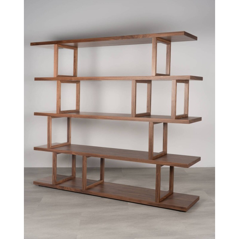 Arka high modular shelving unit in walnut with open and stepped design