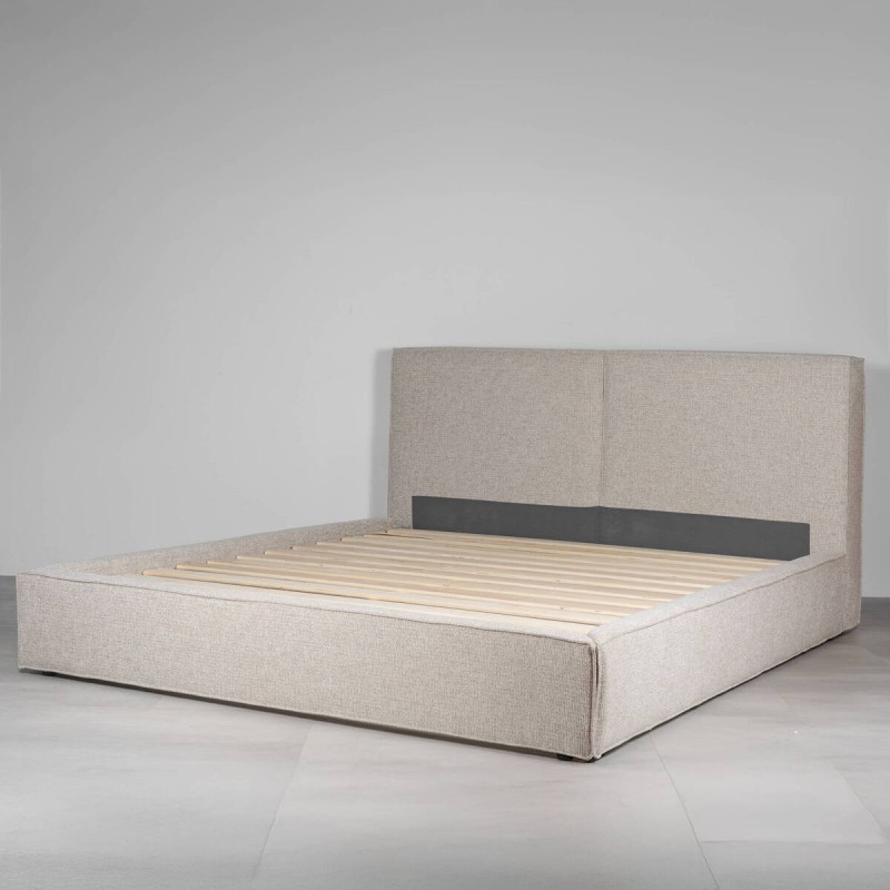 Cama Bellagio tapizada beige con diseño de bloque 180x200 cm