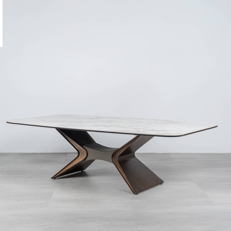 Mesa de centro Zephyr en cristal y cerámica blanca 135cm
