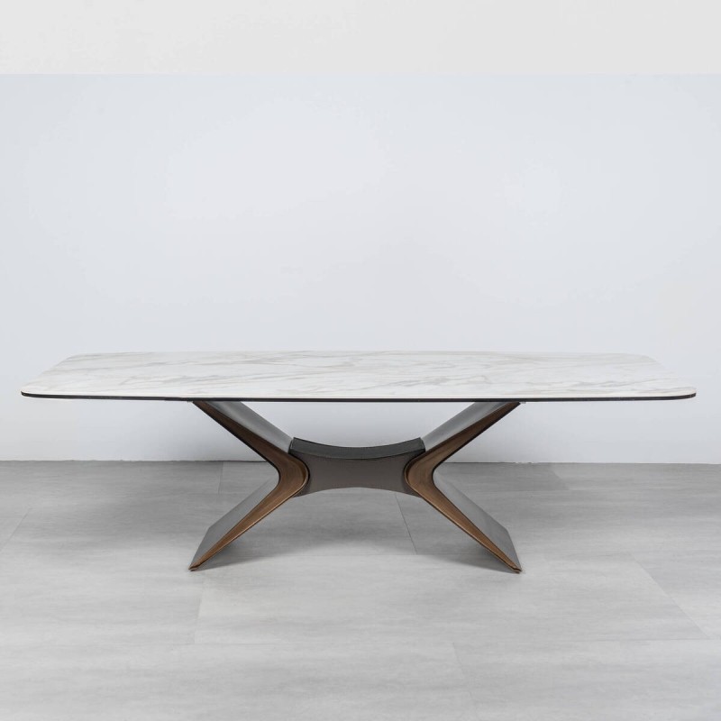 Zephyr coffee table in glass and white ceramic 135cm