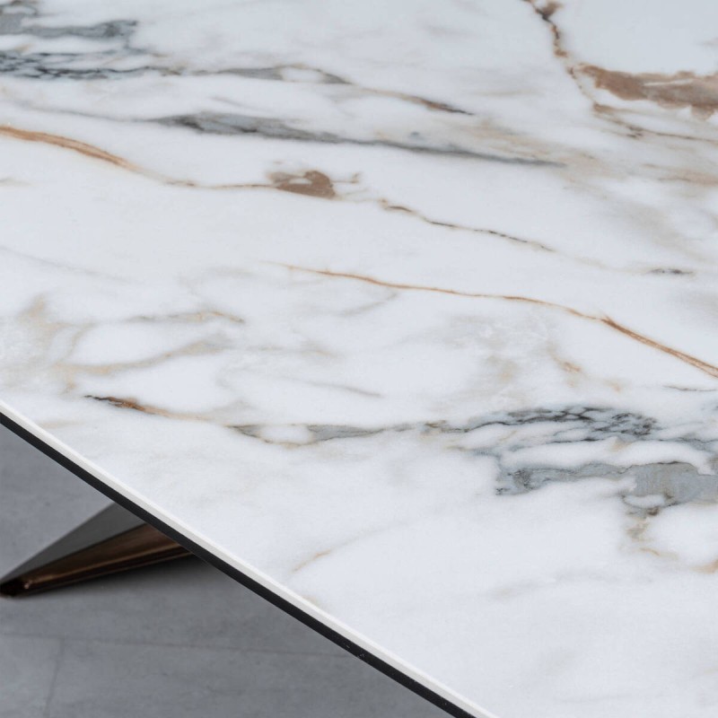 Zephyr coffee table in glass and white ceramic 135cm