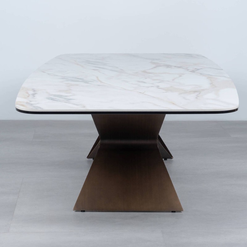 Mesa de centro Zephyr en cristal y cerámica blanca 135cm