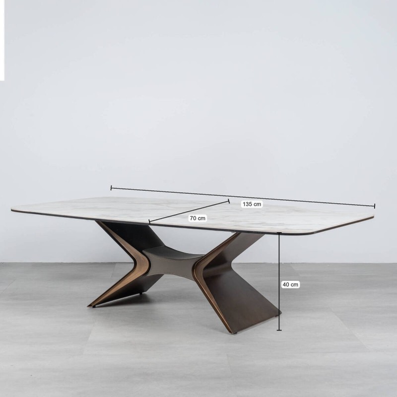 Mesa de centro Zephyr en cristal y cerámica blanca 135cm