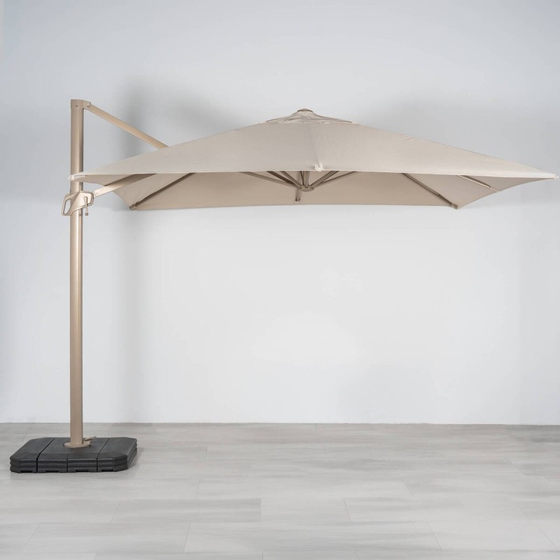 Roma 3x3m mocca side parasol with base and cover