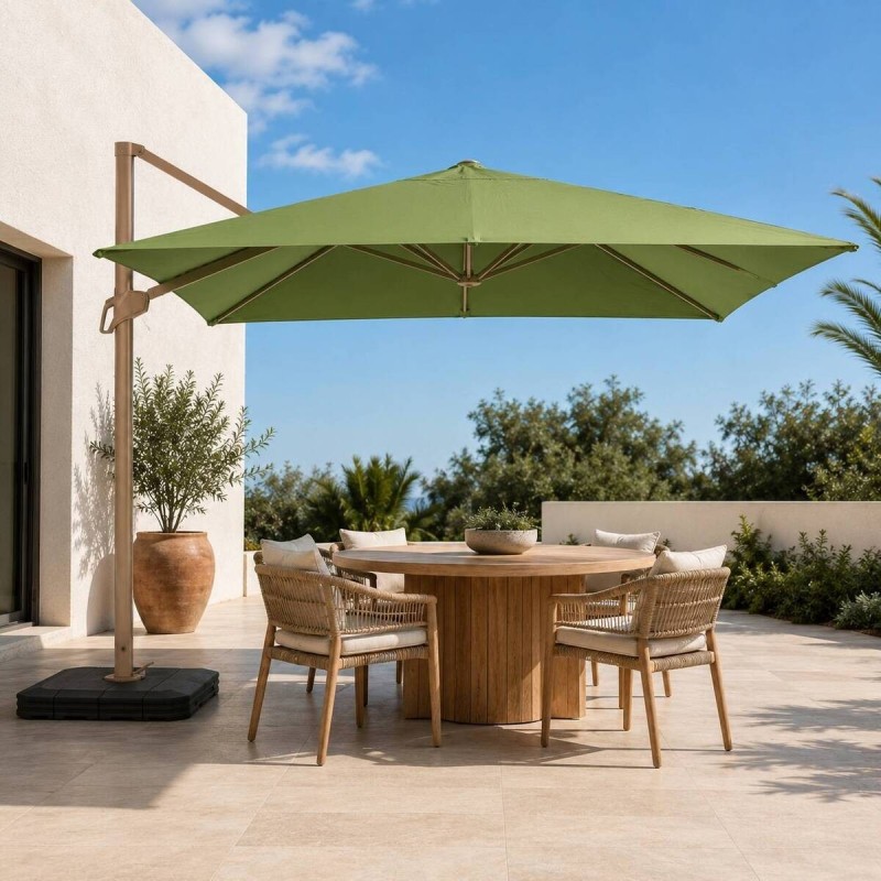 Roma 3-meter lime green side parasol with base and cover