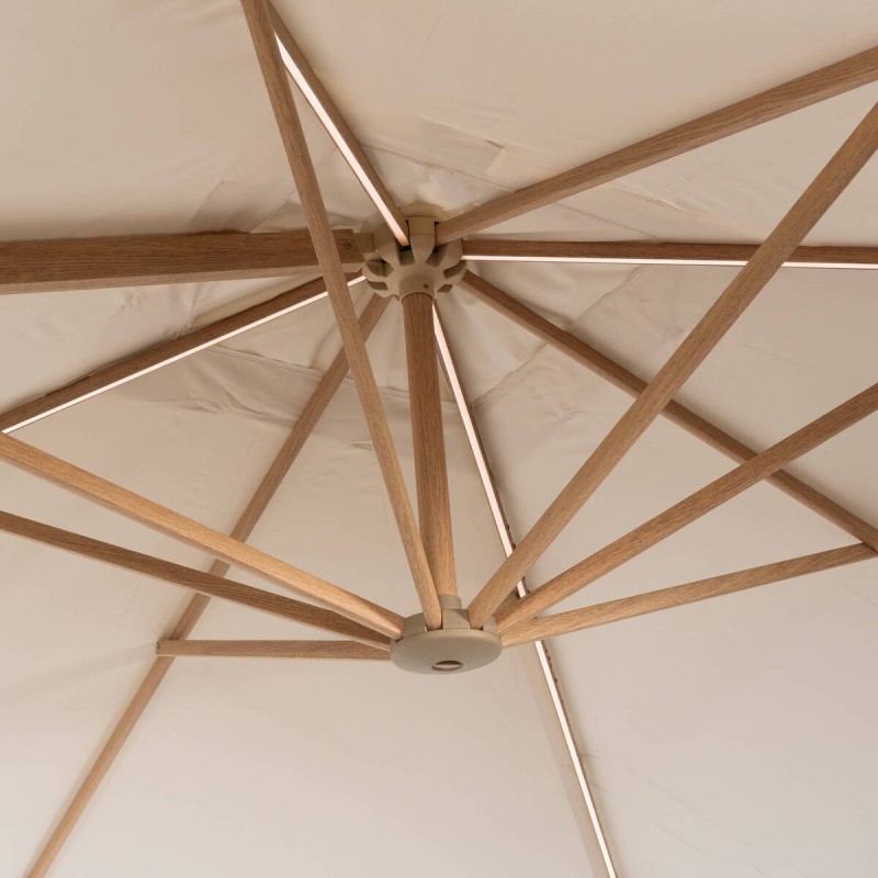 Roma 3x3 m side parasol with solar LED light and wood effect finish