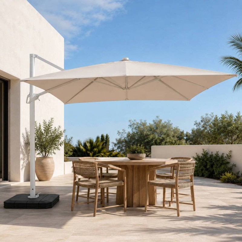 Parasol lateral Roma 3×3 metros blanco con luz LED solar