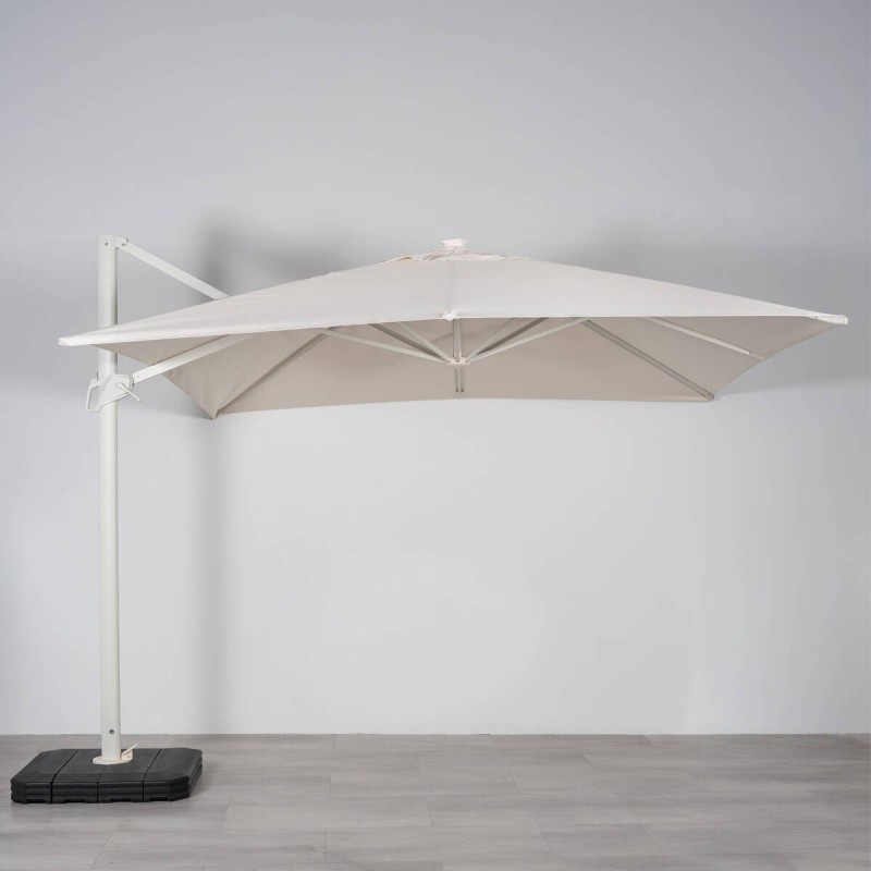Parasol lateral Roma 3×3 metros blanco con luz LED solar