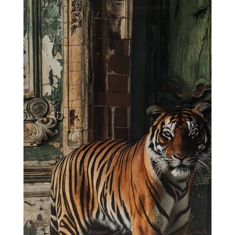 Cuadro decorativo con tigre en puerta verde 100x120 cm