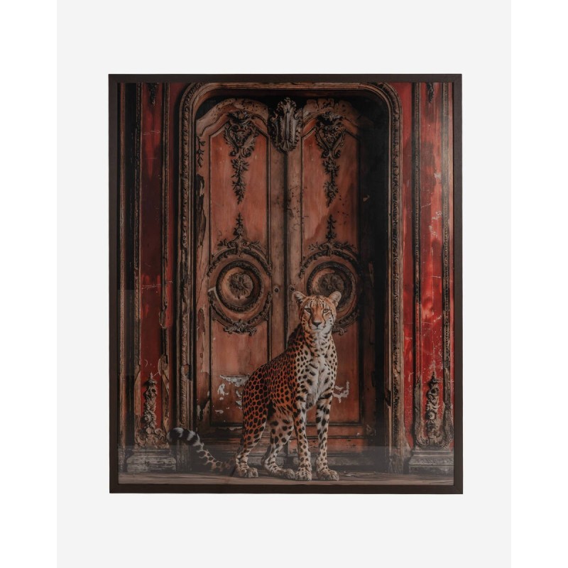 Cuadro con guepardo frente a puerta clásica 100x120cm