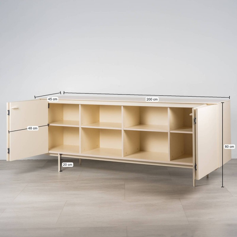 Aparador Stedio crudo beige con Puertas Plegables y Patas de Metal 200 cm