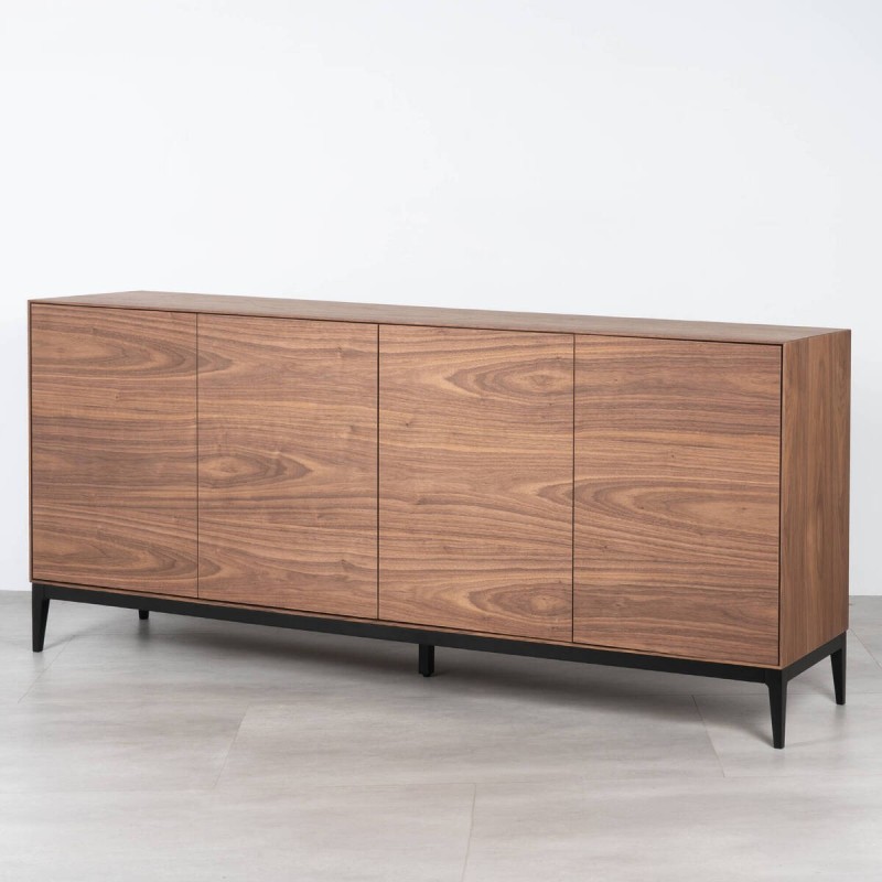 Aparador Atuel madera nogal con puertas abatibles y patas de metal negro 180 cm