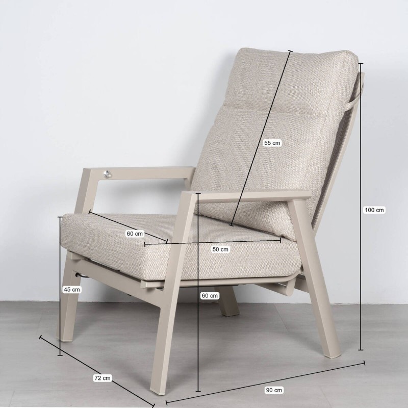 Tivat Reclining Outdoor Armchair with Champagne Aluminum Frame