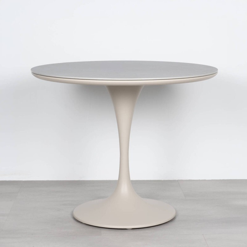 Mesa de Comedor Exterior Ragusa Redonda con Tablero de Piedra y Pedestal 90cm