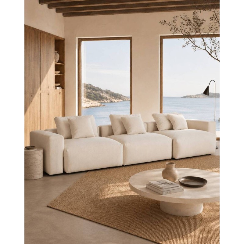 Sofá Modular Niolon Tapizado en Beige 4 plazas con chaise lounge 370 cm